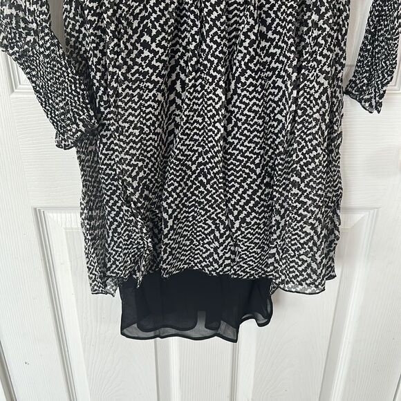 Rag & Bone Fawn Black White Printed Silk Long Sleeve Mini Dress XXS NWT - Picture 7 of 8